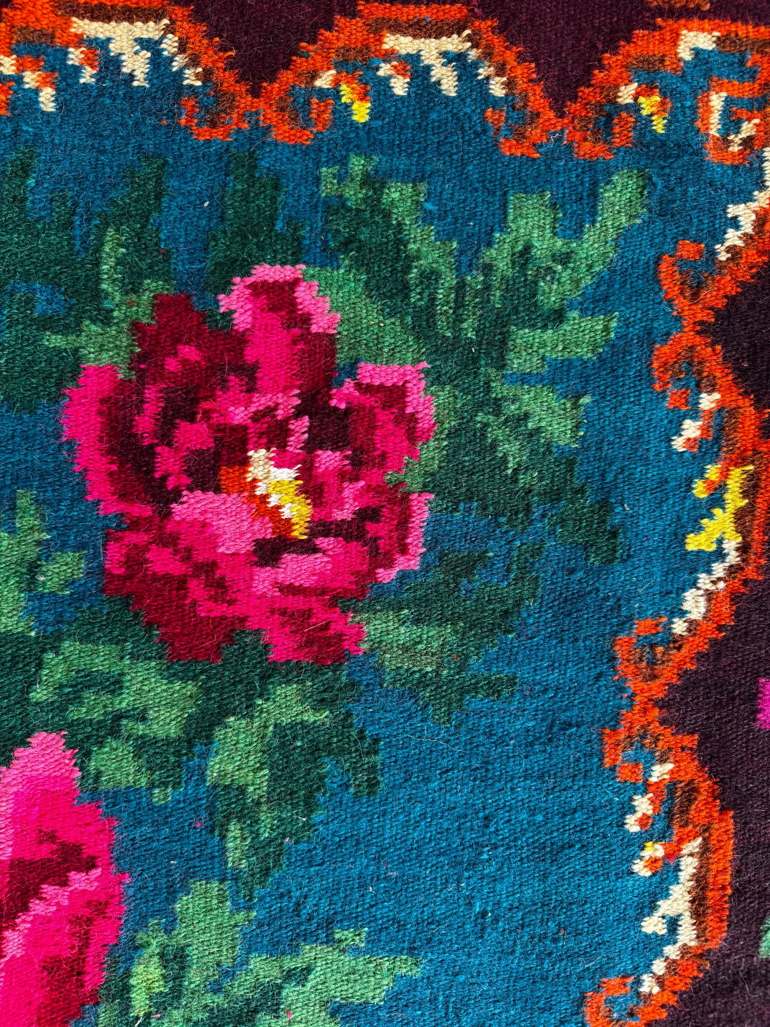 Handwoven Blue Floral Bessarabian Wool Rug, 335x175 cm, view 14