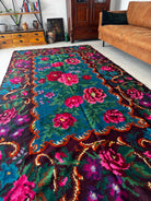 Handwoven Blue Floral Bessarabian Wool Rug, 335x175 cm, view 15