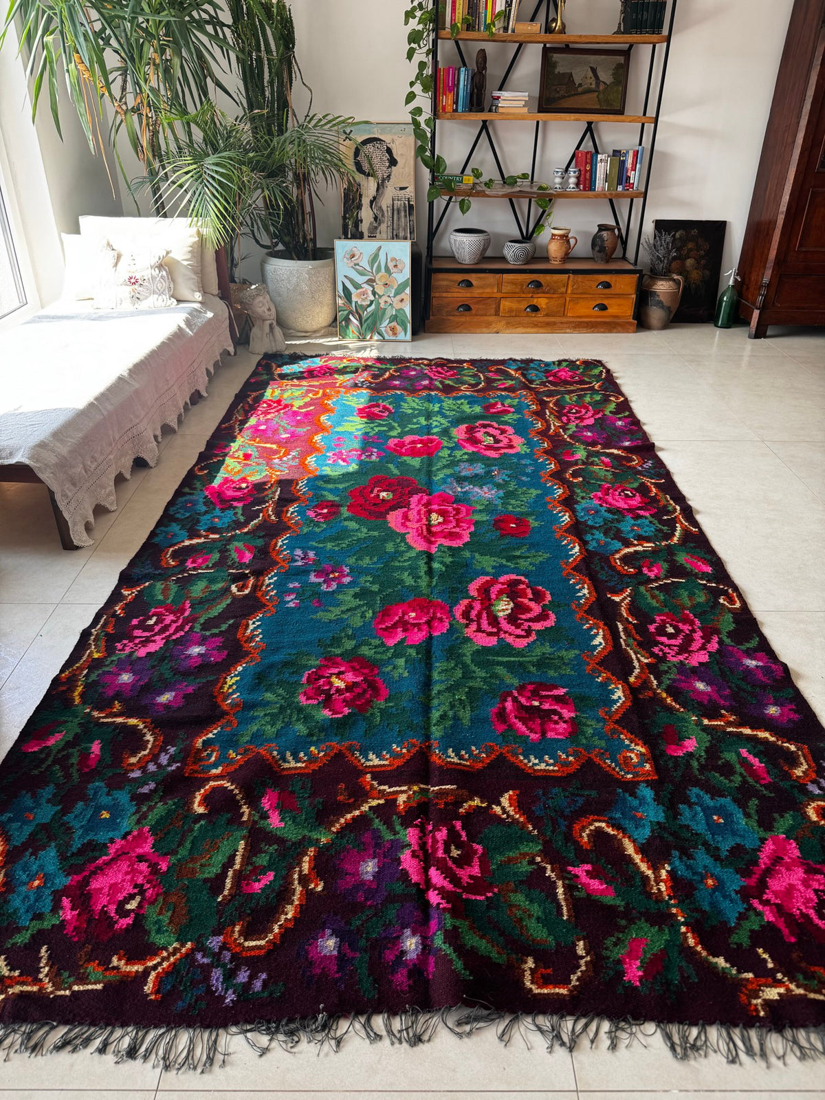 Handwoven Blue Floral Bessarabian Wool Rug, 335x175 cm, view 2
