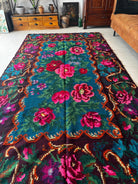 Handwoven Blue Floral Bessarabian Wool Rug, 335x175 cm, view 4