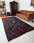 Handwoven Blue Floral Bessarabian Wool Rug, 335x175 cm, view 5