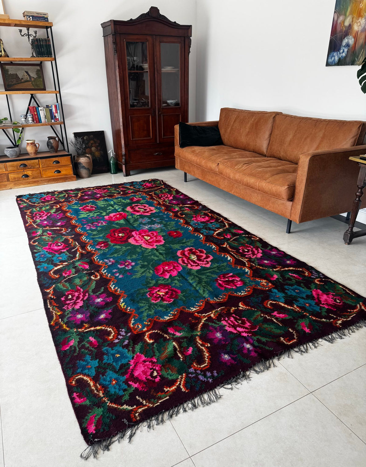 Handwoven Blue Floral Bessarabian Wool Rug, 335x175 cm, view 5
