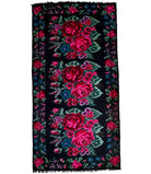 Handwoven Black Floral Bessarabian Wool Rug, 380x155 cm
