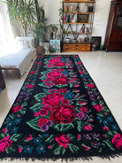 Handwoven Black Floral Bessarabian Wool Rug, 380x155 cm, view 12