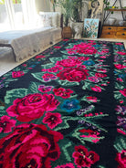 Handwoven Black Floral Bessarabian Wool Rug, 380x155 cm, view 2