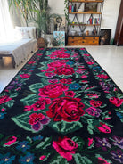 Handwoven Black Floral Bessarabian Wool Rug, 380x155 cm, view 3