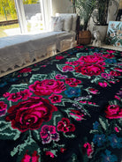 Handwoven Black Floral Bessarabian Wool Rug, 380x155 cm, view 4