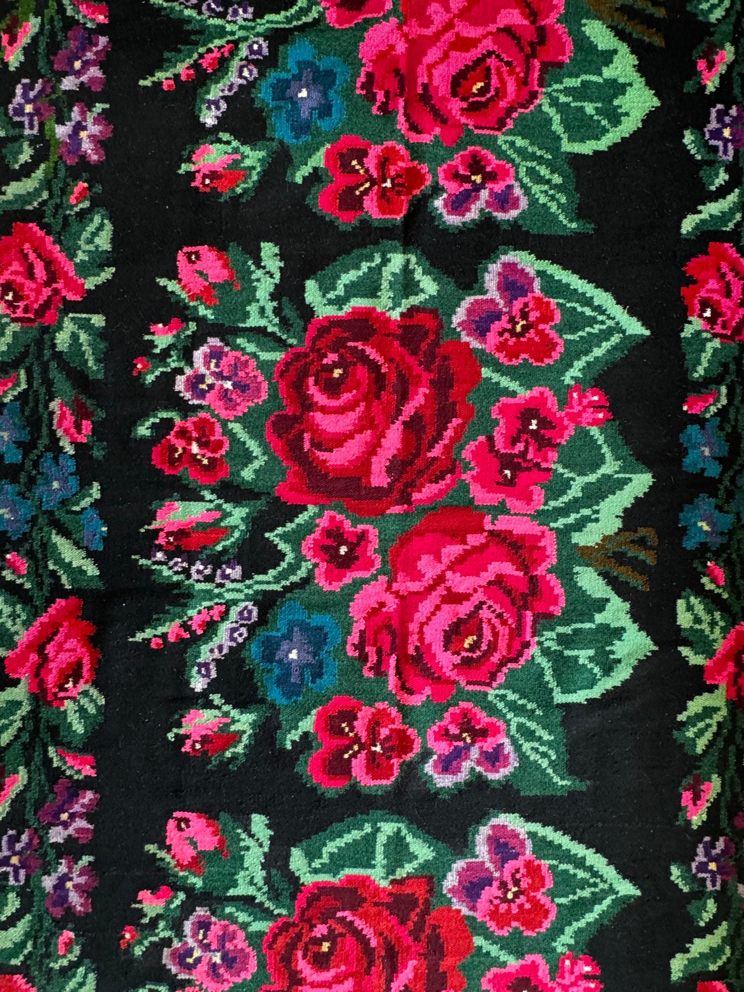 Handwoven Black Floral Bessarabian Wool Rug, 380x155 cm, view 6