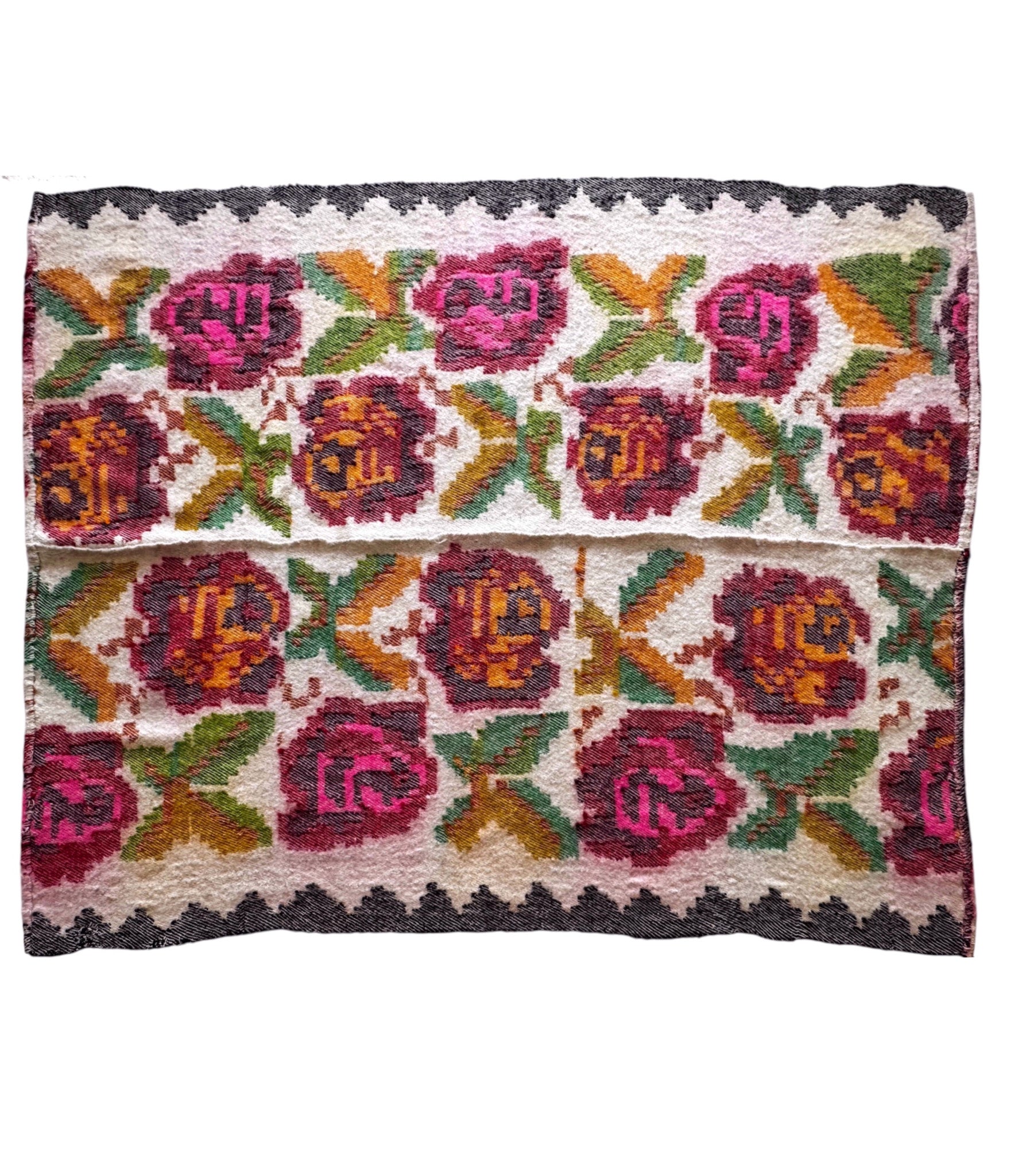 Handwoven Floral Bistrița Wool Cerga Bedspread, 205x175 cm