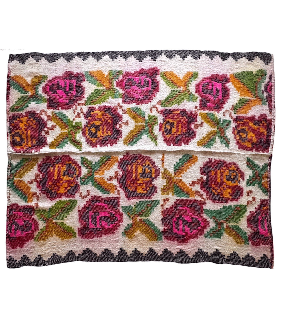 Handwoven Floral Bistrița Wool Cerga Bedspread, 205x175 cm