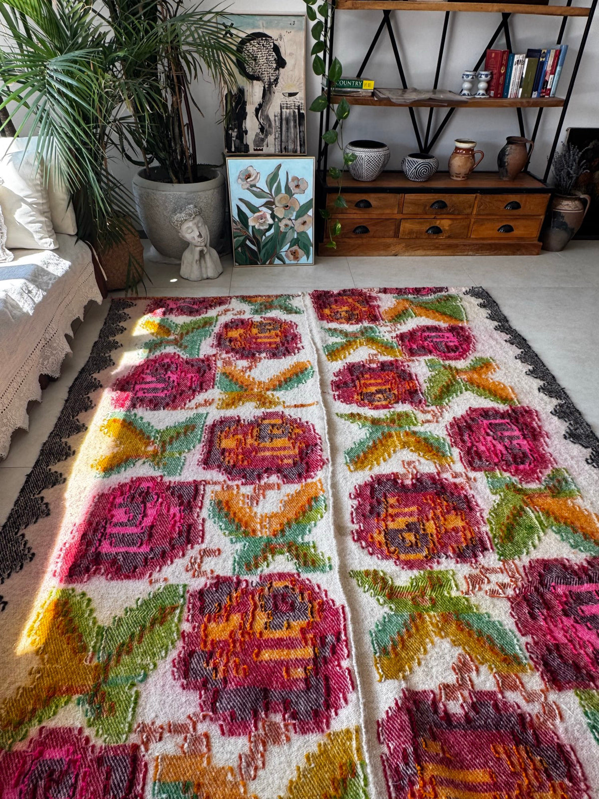 Handwoven Floral Bistrița Wool Cerga Bedspread, 205x175 cm, view 13