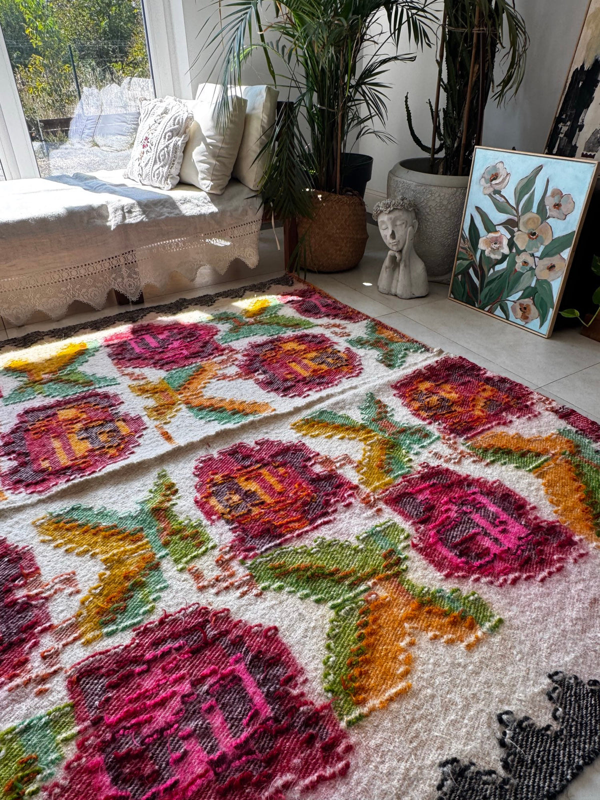 Handwoven Floral Bistrița Wool Cerga Bedspread, 205x175 cm, view 15