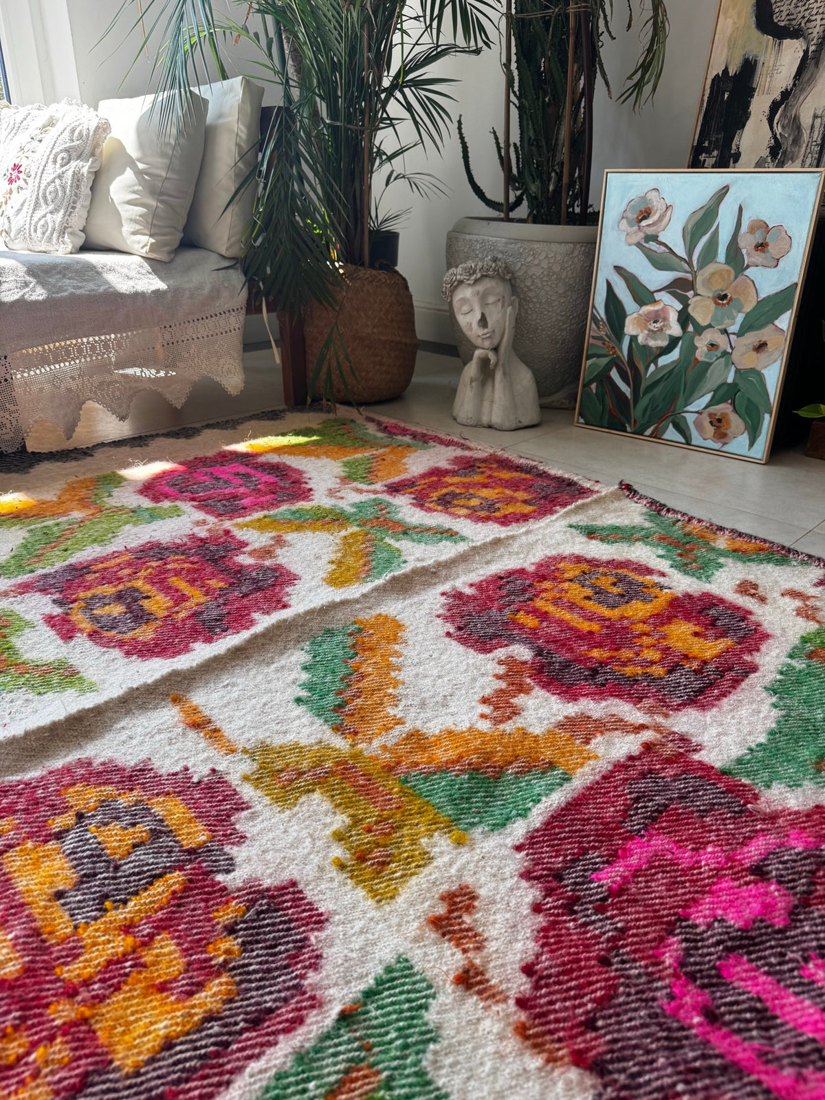 Handwoven Floral Bistrița Wool Cerga Bedspread, 205x175 cm, view 6
