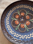 Blue Horezu Clay Plate, Handmade Floral Pottery, 21 cm, view 3