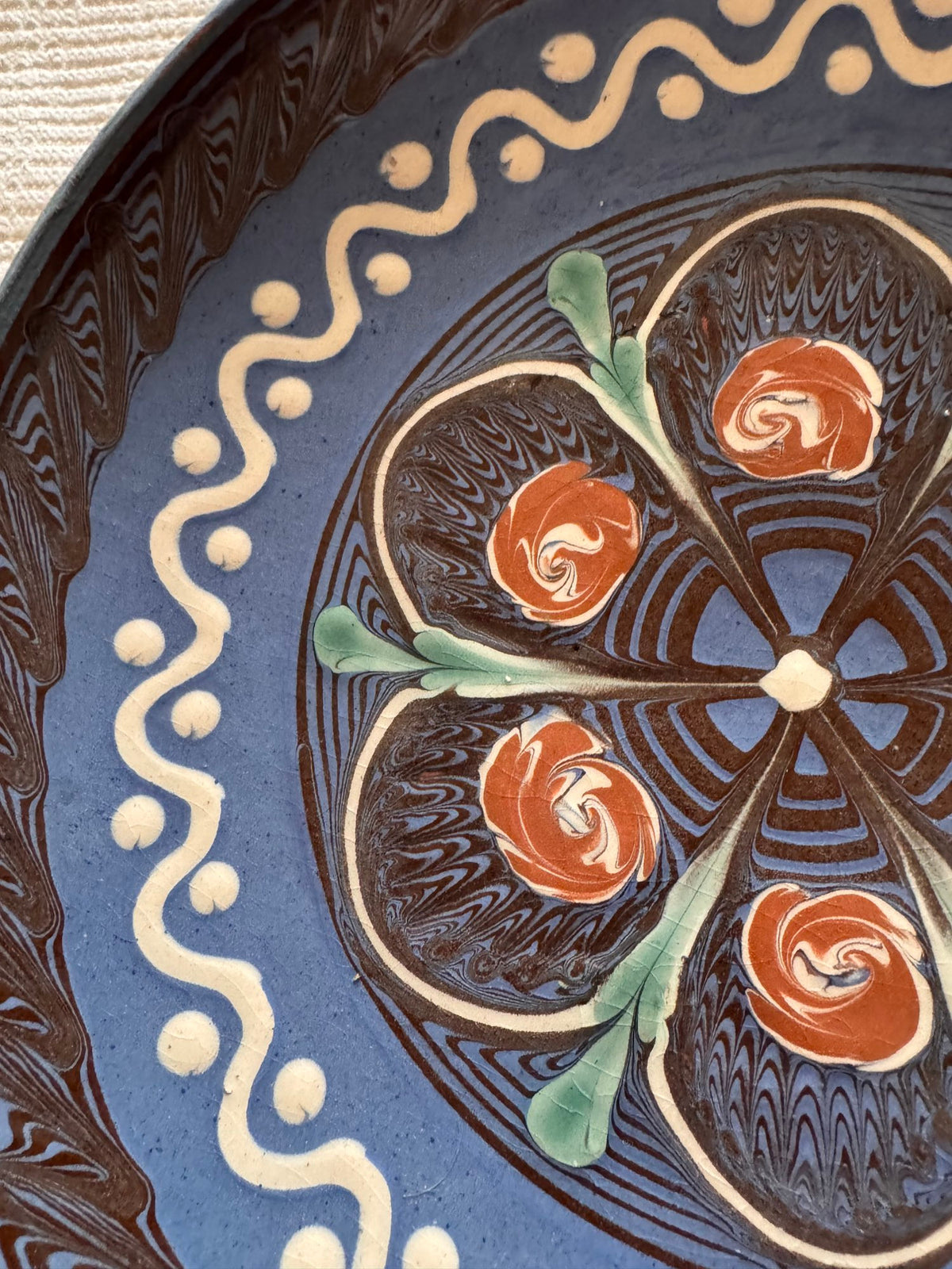 Blue Horezu Clay Plate, Handmade Floral Pottery, 21 cm, view 4