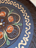 Blue Horezu Clay Plate, Handmade Floral Pottery, 21 cm, view 5