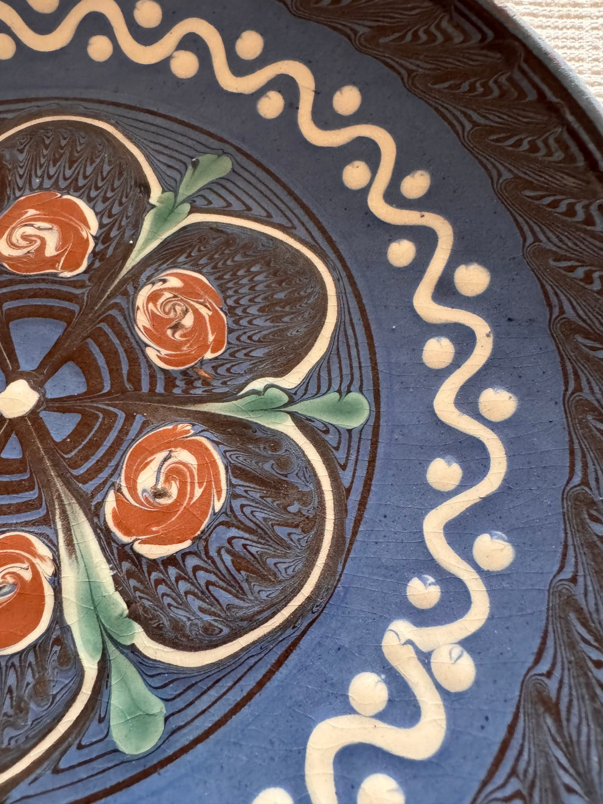Blue Horezu Clay Plate, Handmade Floral Pottery, 21 cm, view 5