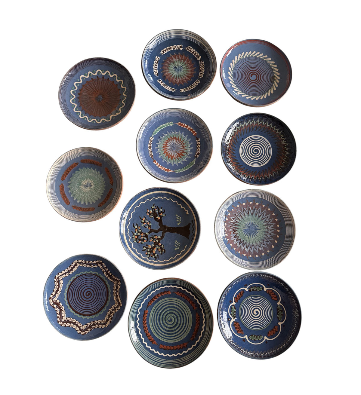 Blue Horezu Clay Plate, Romanian Folk Pottery, 20-22 cm