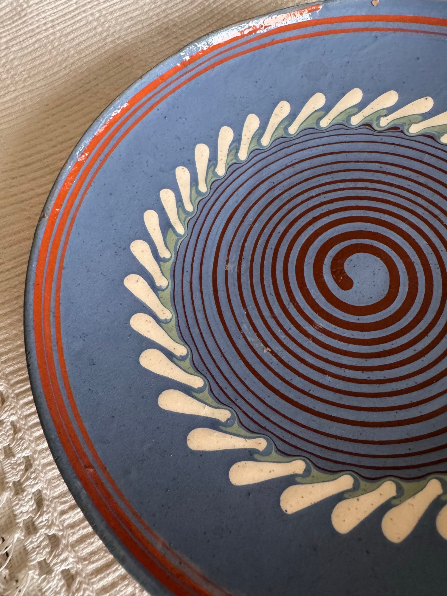 Blue Horezu Clay Plate, Romanian Folk Pottery, 20-22 cm, view 10