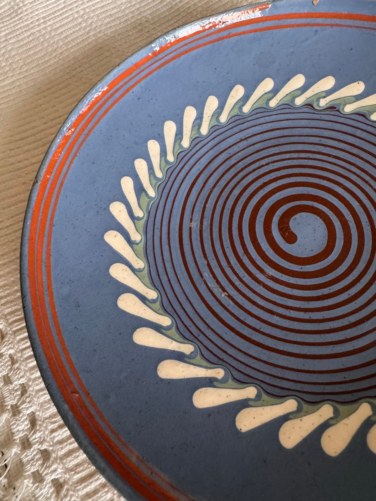 Blue Horezu Clay Plate, Romanian Folk Pottery, 20-22 cm, view 10