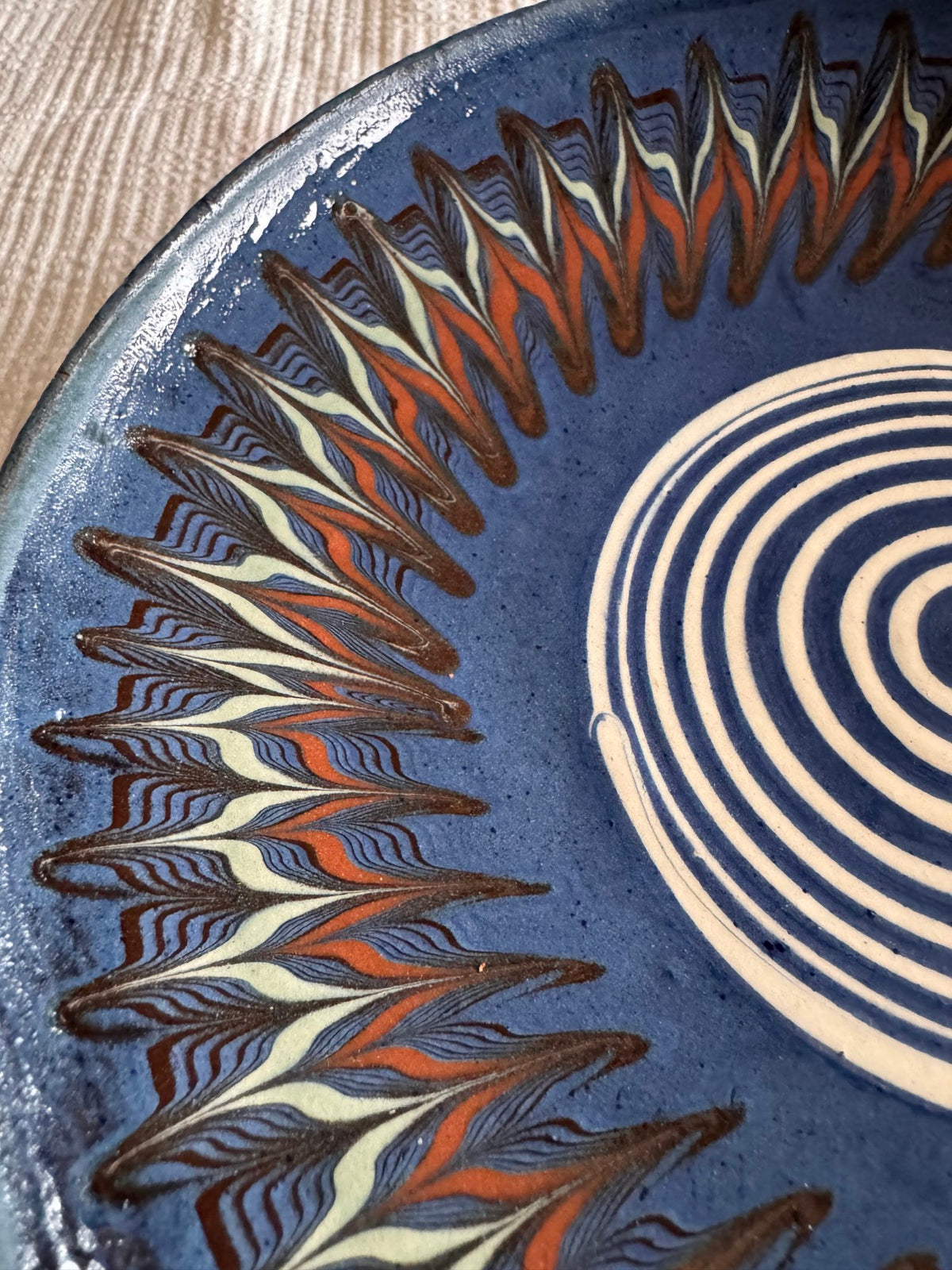 Blue Horezu Clay Plate, Romanian Folk Pottery, 20-22 cm, view 12
