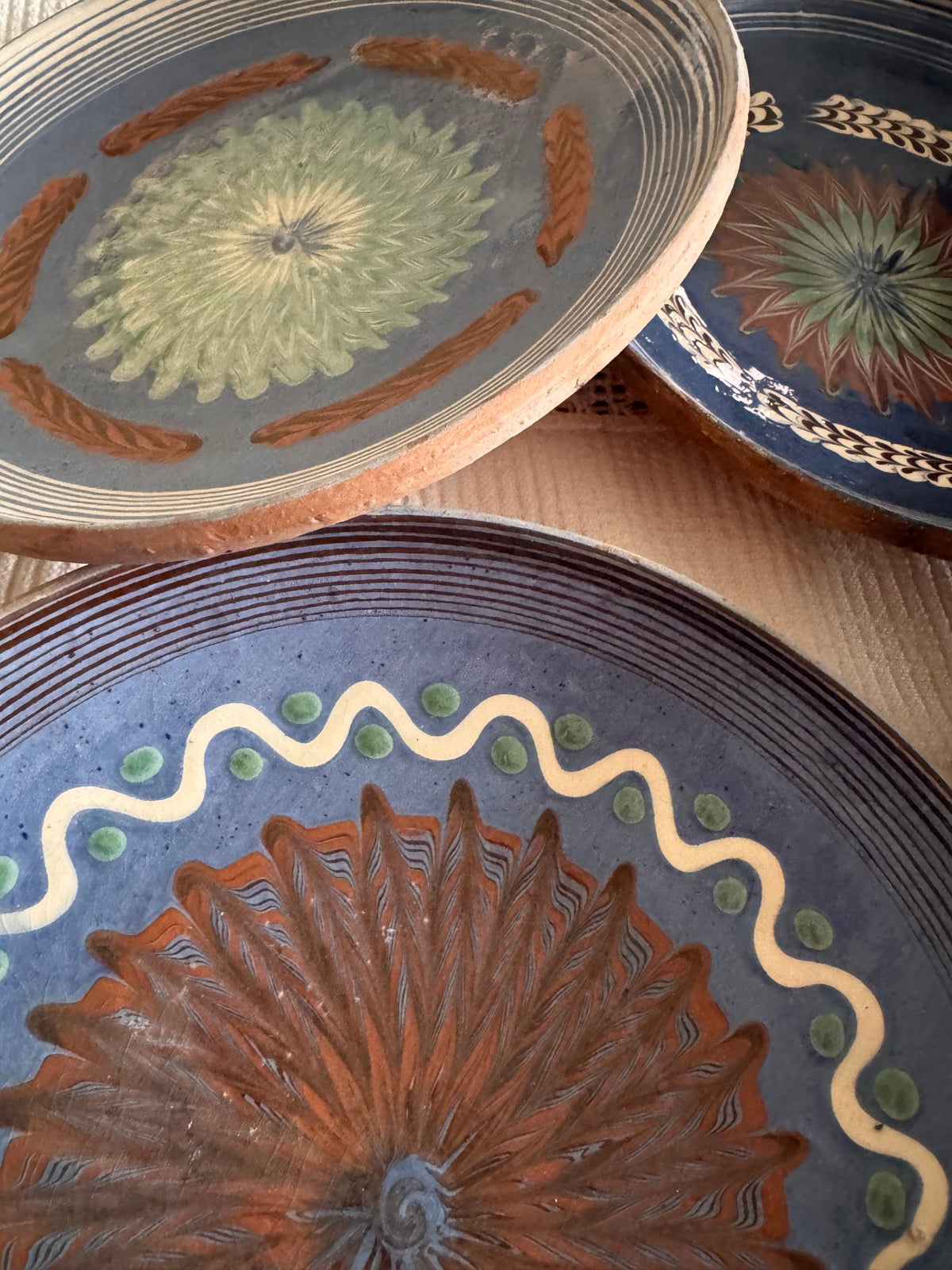 Blue Horezu Clay Plate, Romanian Folk Pottery, 20-22 cm, view 15