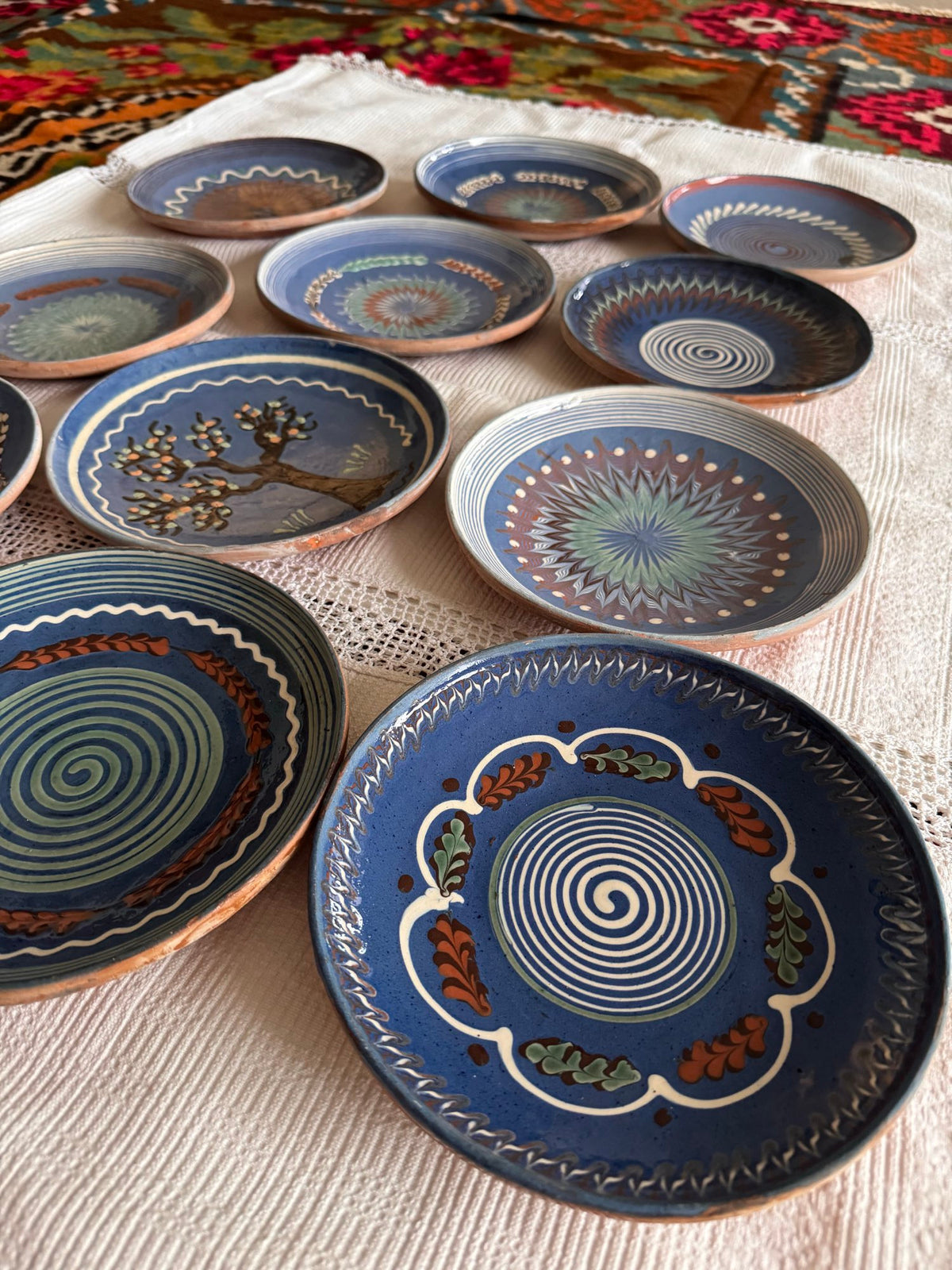 Blue Horezu Clay Plate, Romanian Folk Pottery, 20-22 cm, view 3