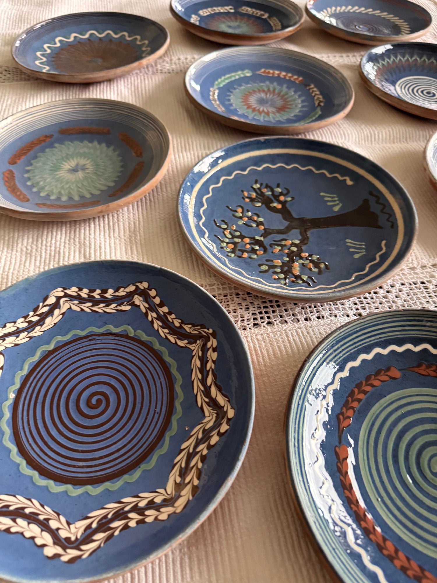 Blue Horezu Clay Plate, Romanian Folk Pottery, 20-22 cm, view 4