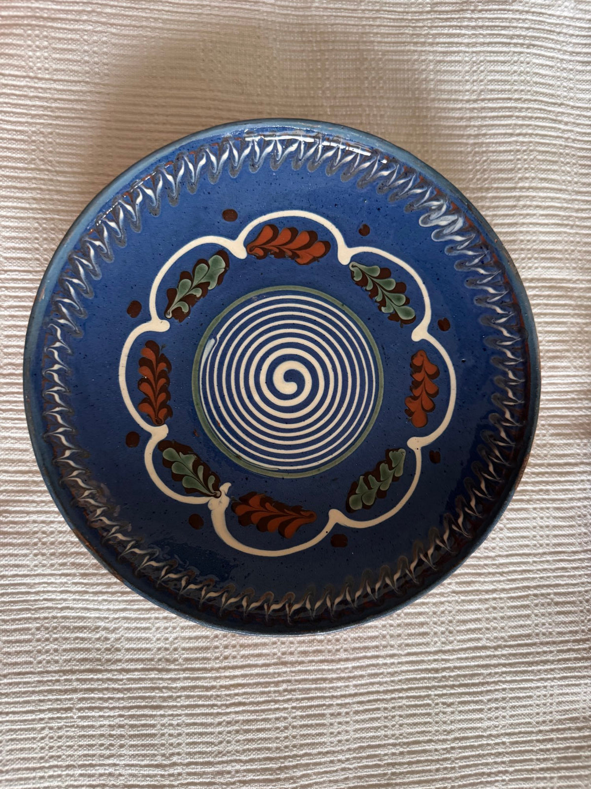 Blue Horezu Clay Plate, Romanian Folk Pottery, 20-22 cm, view 5