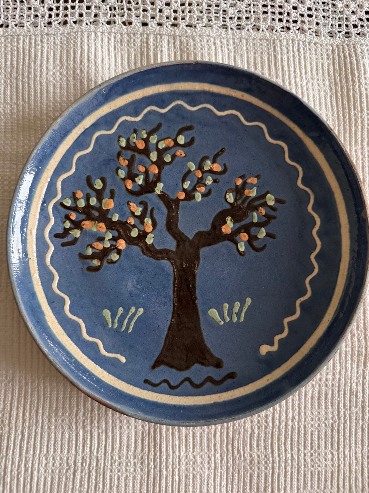 Blue Horezu Clay Plate, Romanian Folk Pottery, 20-22 cm, view 6