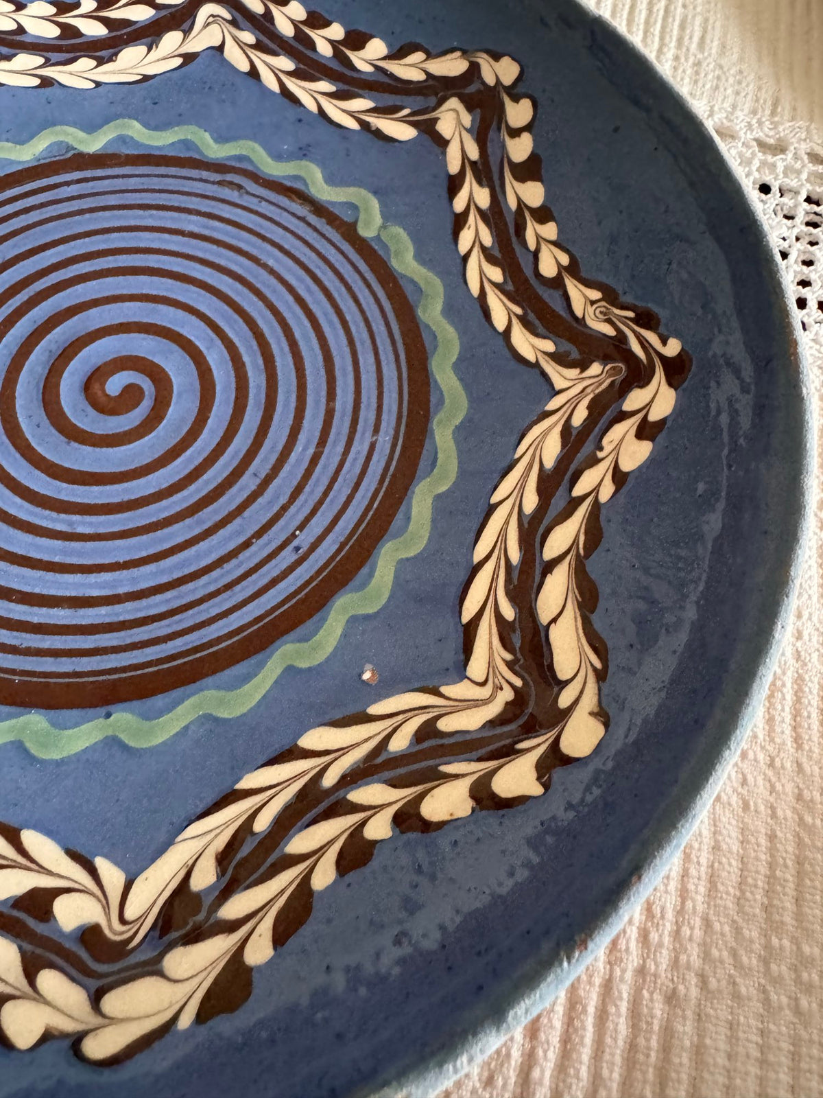 Blue Horezu Clay Plate, Romanian Folk Pottery, 20-22 cm, view 8
