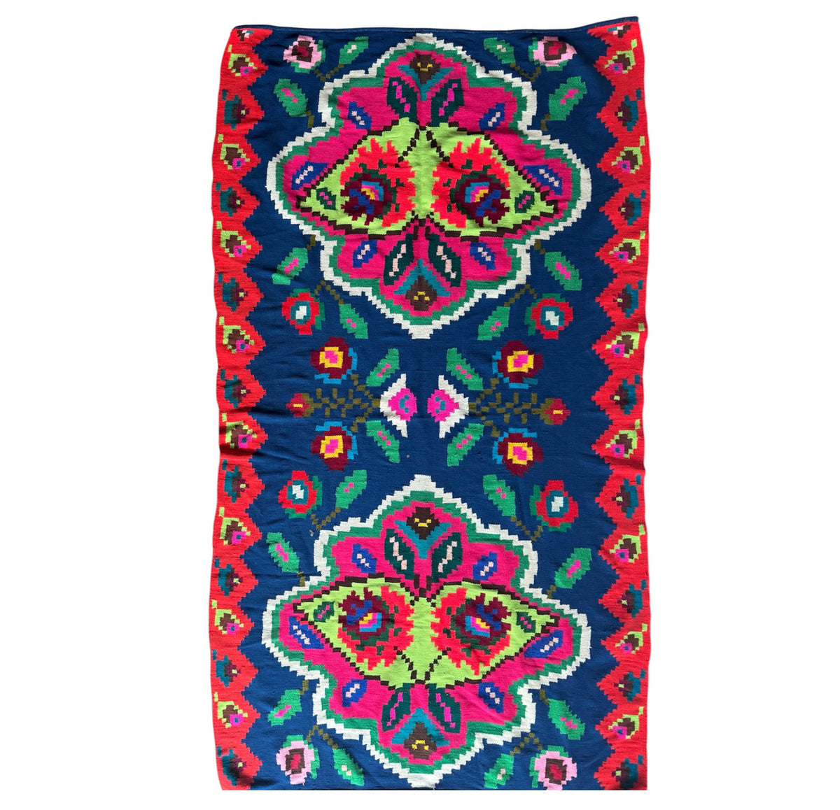 Vintage Blue Floral Maramureș Kilim Rug, 210x120 cm