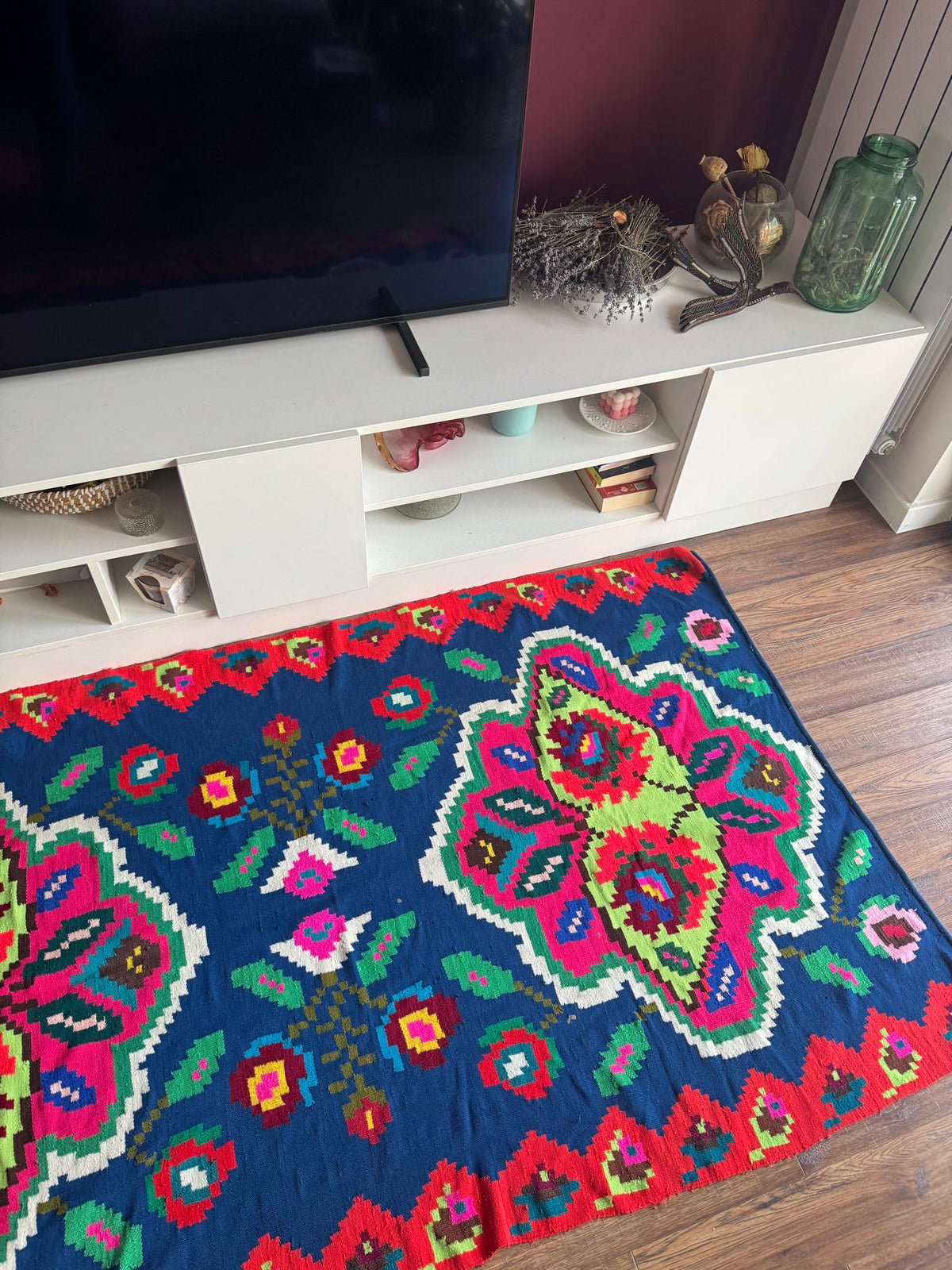 Vintage Blue Floral Maramureș Kilim Rug, 210x120 cm, view 12