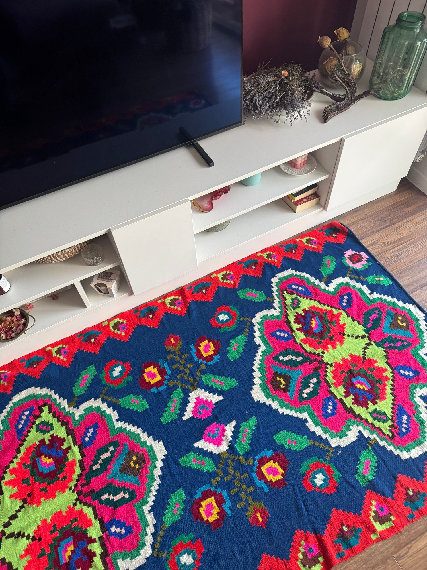 Vintage Blue Floral Maramureș Kilim Rug, 210x120 cm, view 13