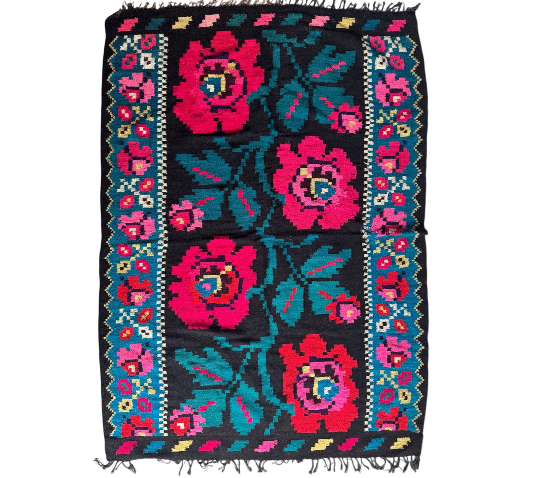 Vintage Blue Floral Maramureș Wool Rug, 195x135 cm