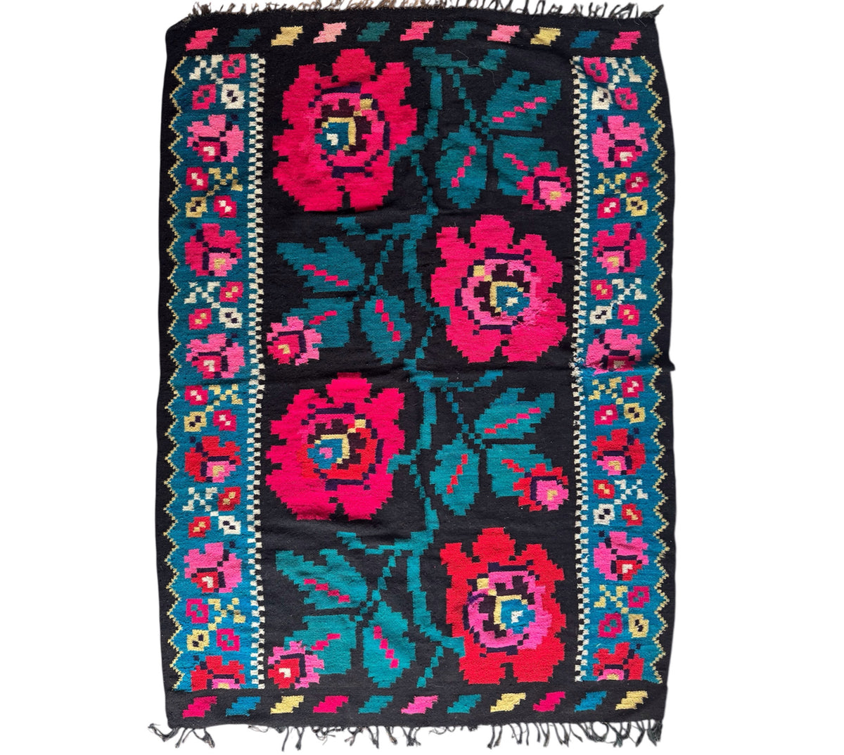 Vintage Blue Floral Maramureș Wool Rug, 195x135 cm
