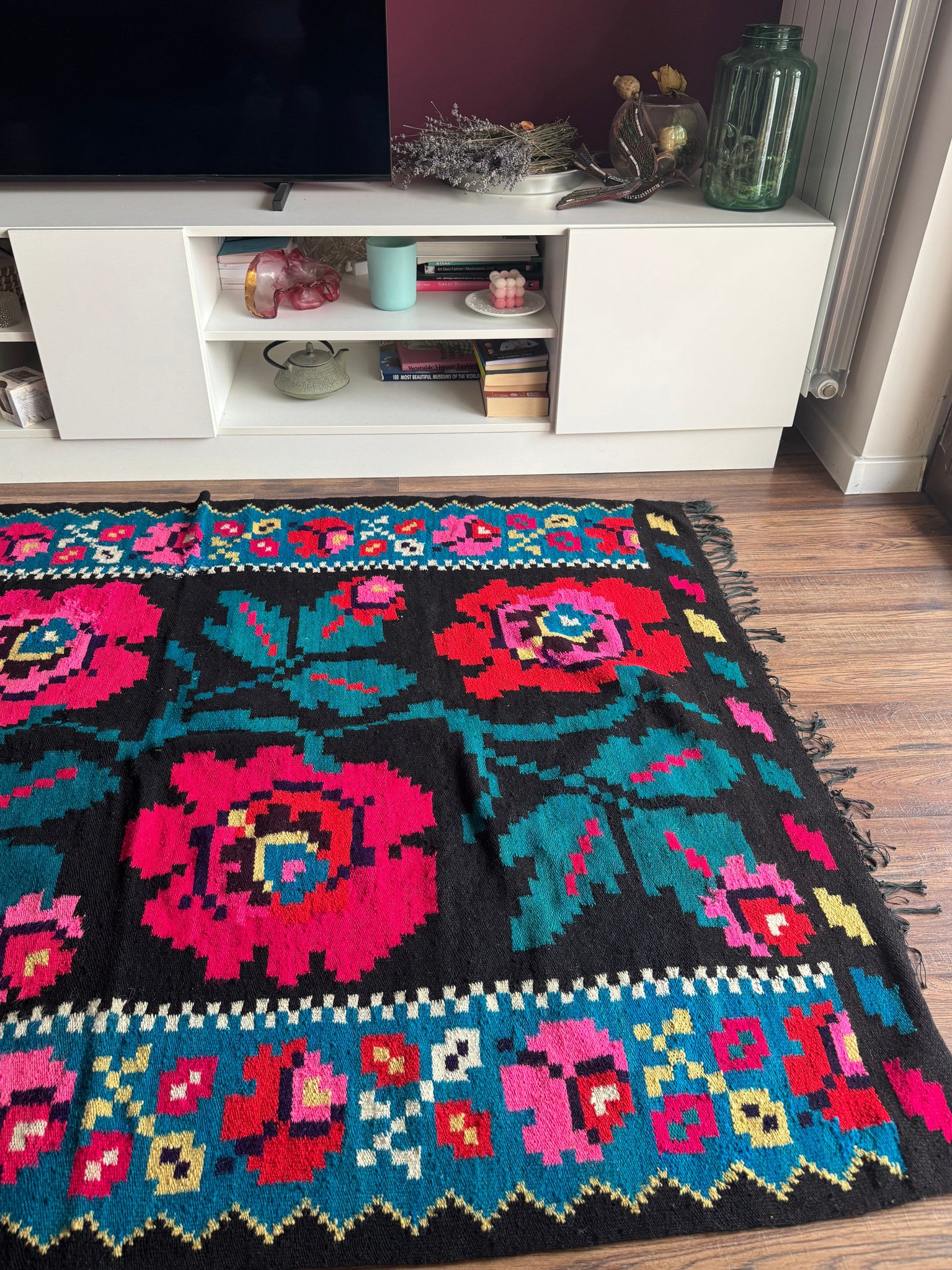 Vintage Blue Floral Maramureș Wool Rug, 195x135 cm, view 3