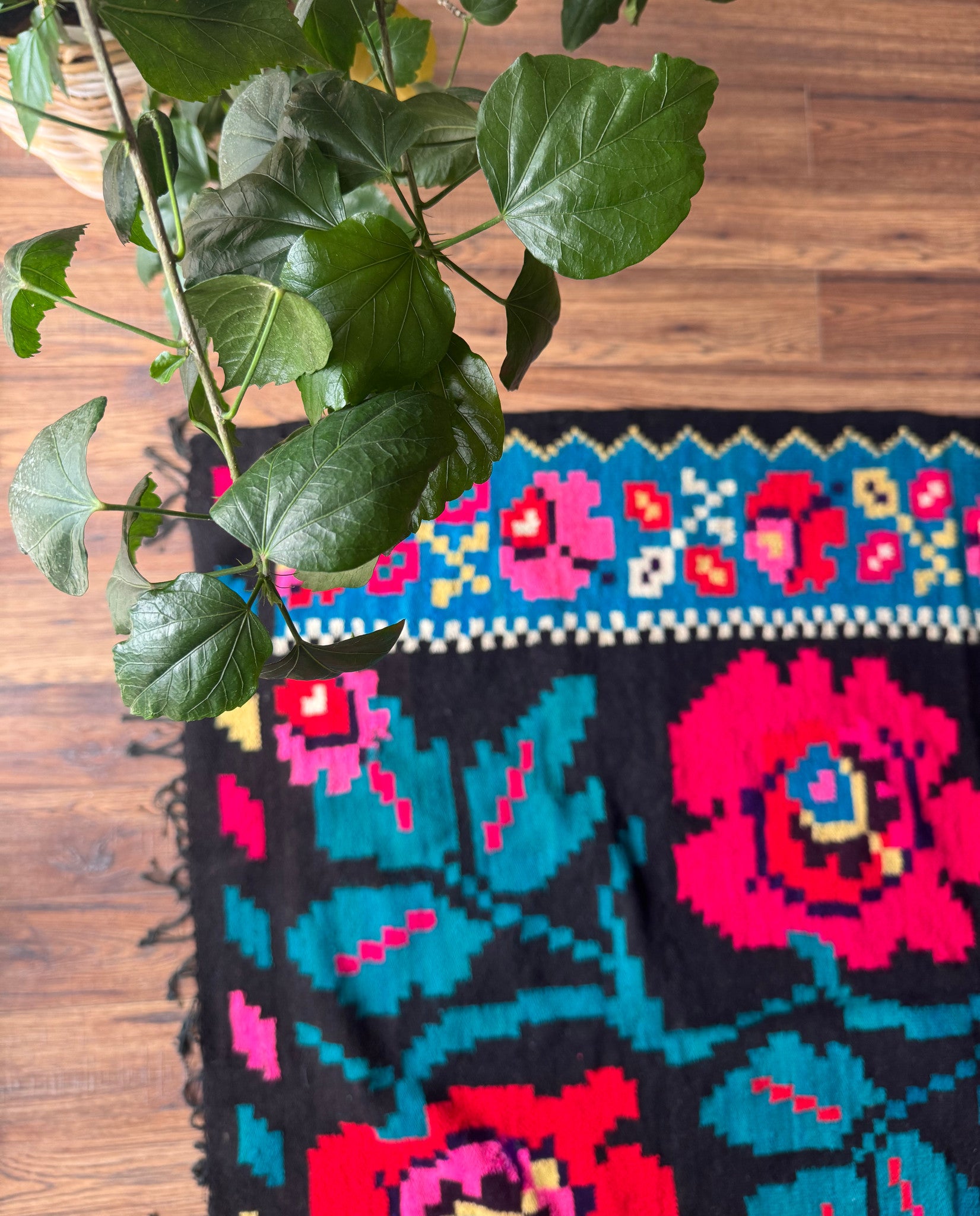 Vintage Blue Floral Maramureș Wool Rug, 195x135 cm, view 4