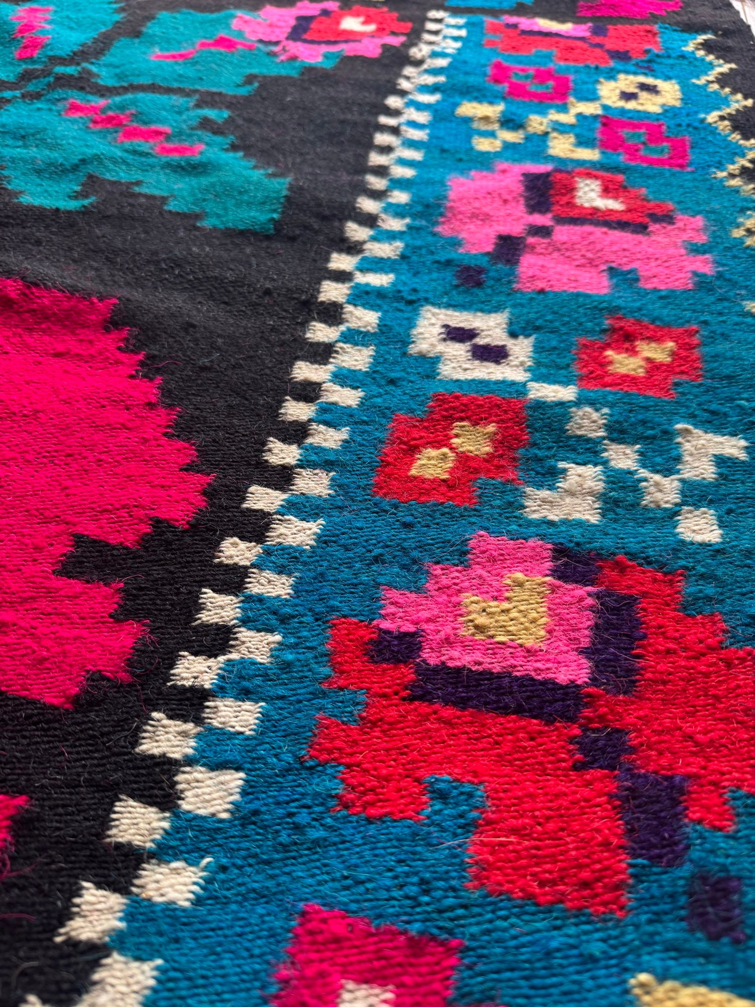 Vintage Blue Floral Maramureș Wool Rug, 195x135 cm, view 9