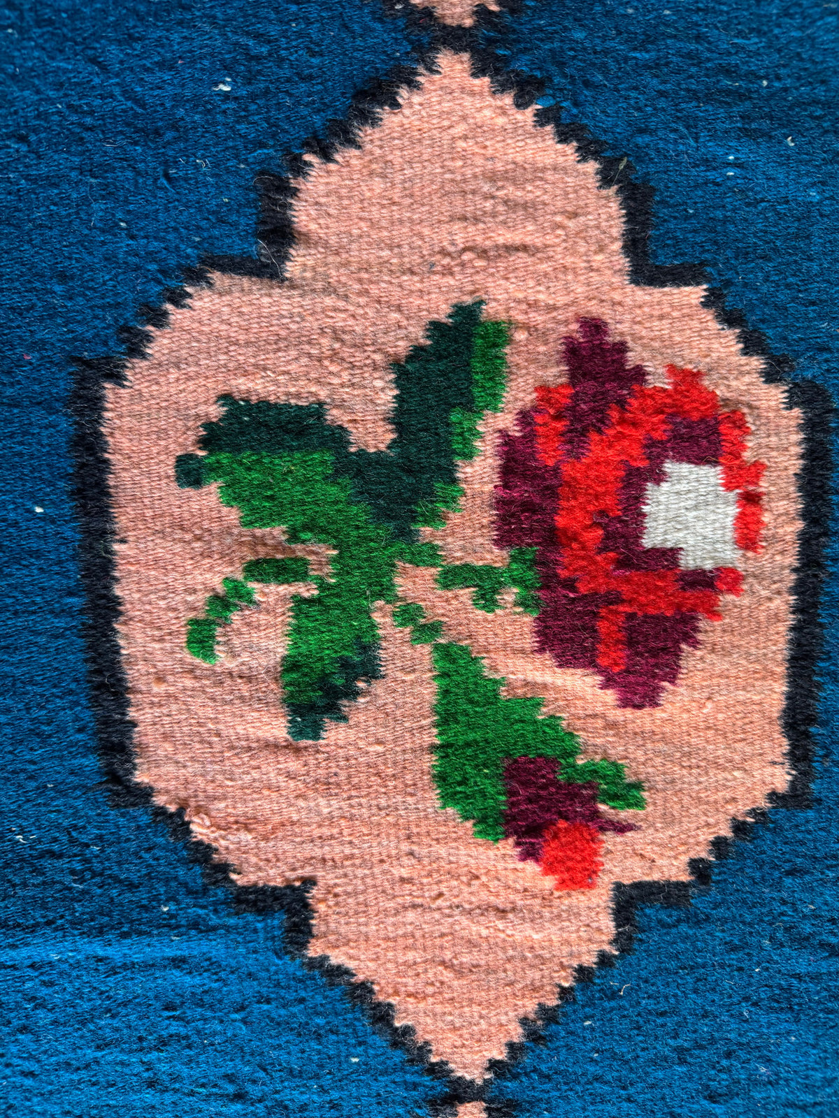 Vintage Blue Floral Romanian Wool Rug, 195x90 cm, view 10