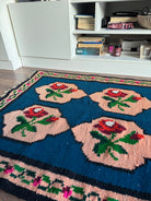 Vintage Blue Floral Romanian Wool Rug, 195x90 cm, view 14