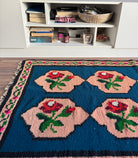 Vintage Blue Floral Romanian Wool Rug, 195x90 cm, view 15