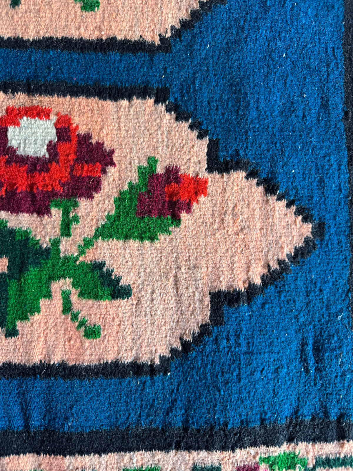 Vintage Blue Floral Romanian Wool Rug, 195x90 cm, view 7