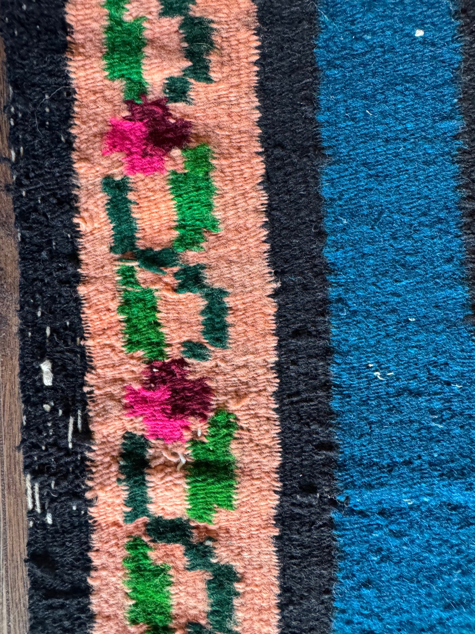 Vintage Blue Floral Romanian Wool Rug, 195x90 cm, view 9