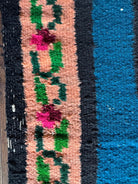 Vintage Blue Floral Romanian Wool Rug, 195x90 cm, view 9