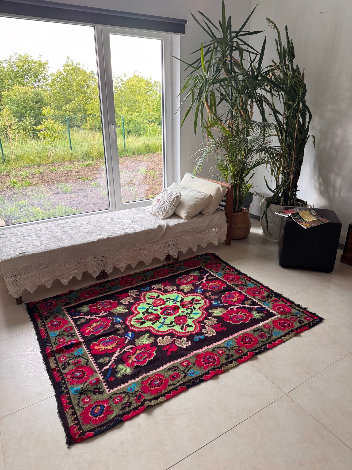 Handwoven Green Floral Maramureș Wool Rug, 165x125 cm, view 11