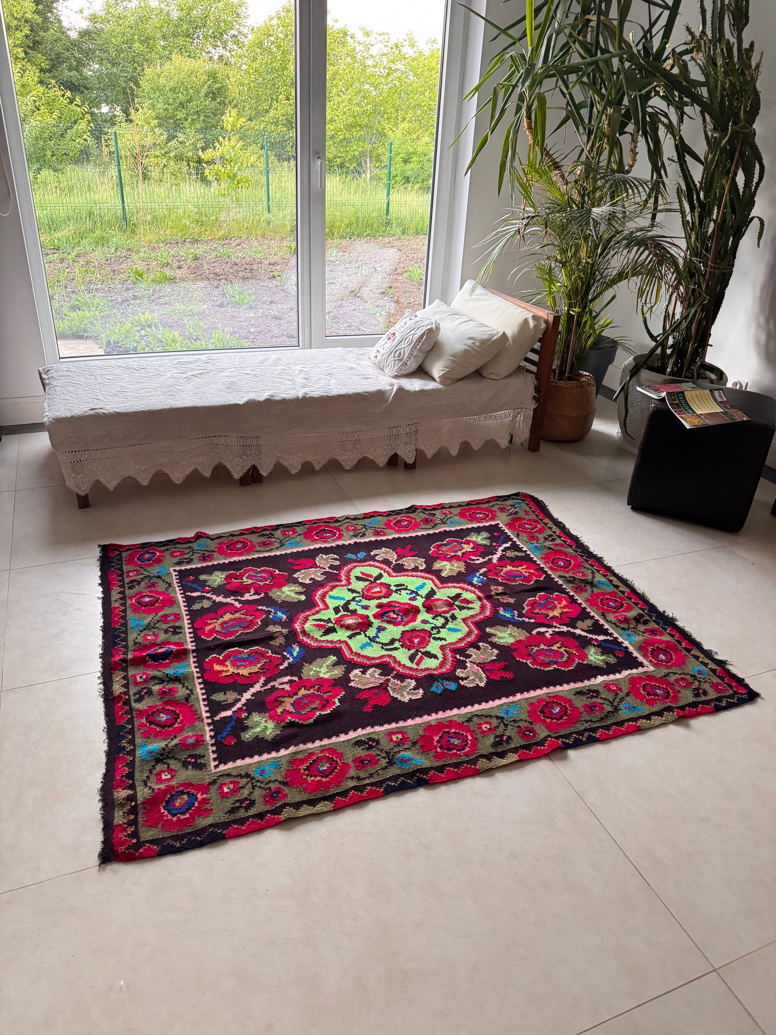 Handwoven Green Floral Maramureș Wool Rug, 165x125 cm, view 2