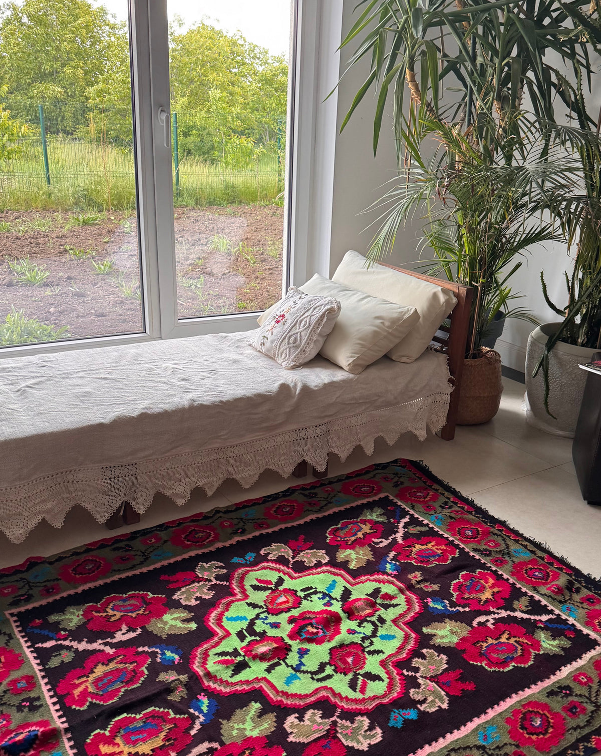 Handwoven Green Floral Maramureș Wool Rug, 165x125 cm, view 4