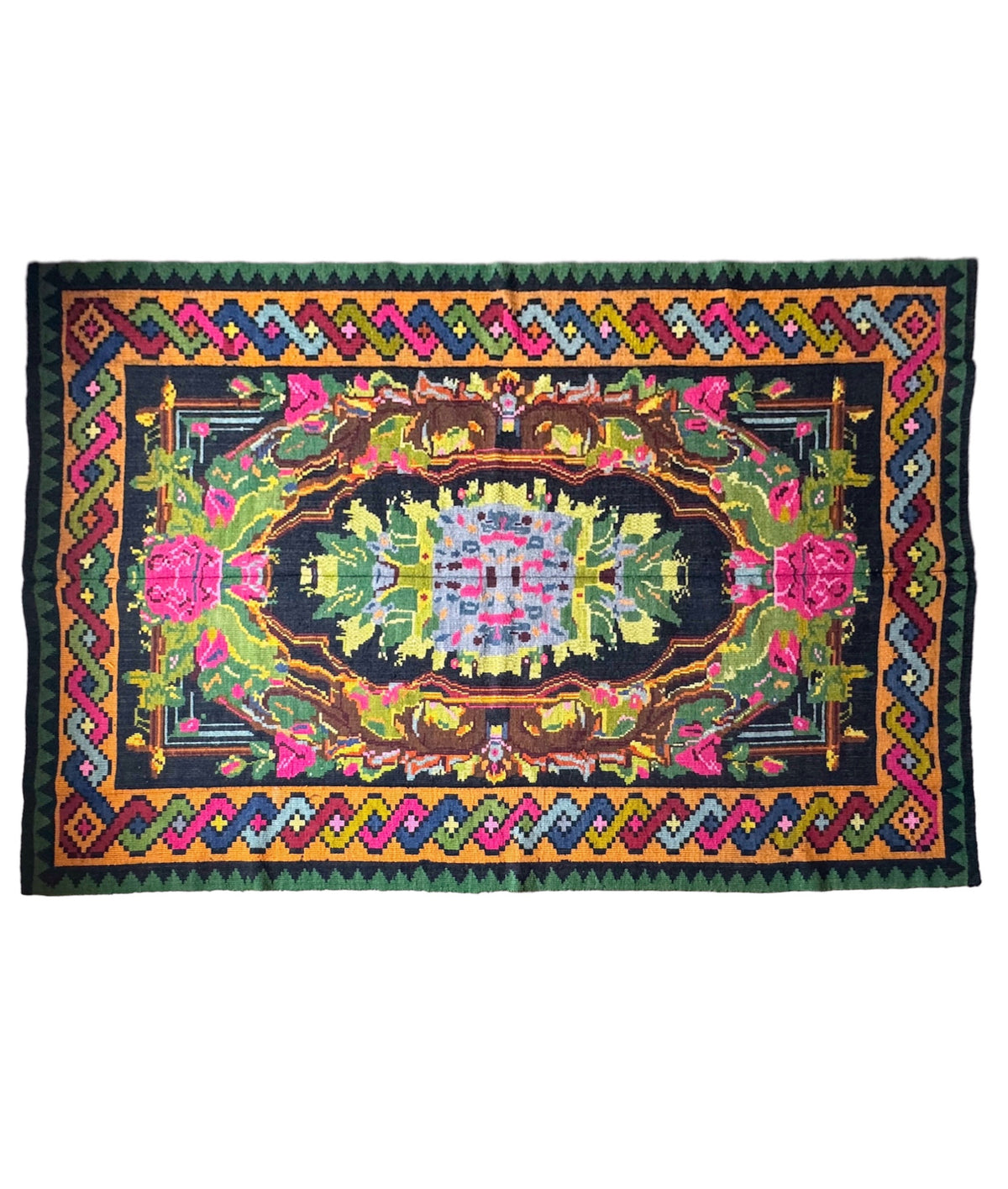 Vintage Floral Romanian Wool Rug, 241x152 cm