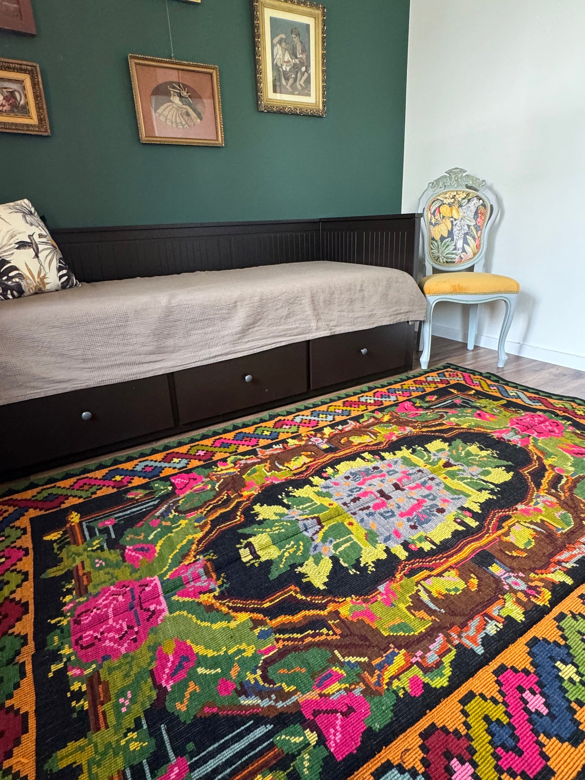 Vintage Floral Romanian Wool Rug, 241x152 cm, view 12